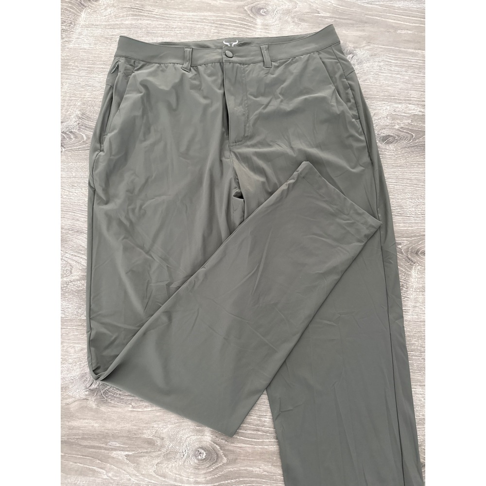 Bison Ridge Men Olive Green Nylon Spandex Straight Leg Casual Pants Size‎ Medium
